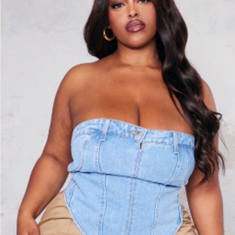 PrettyLittleThing Blue Strapless Bustier Bodysuit Plus